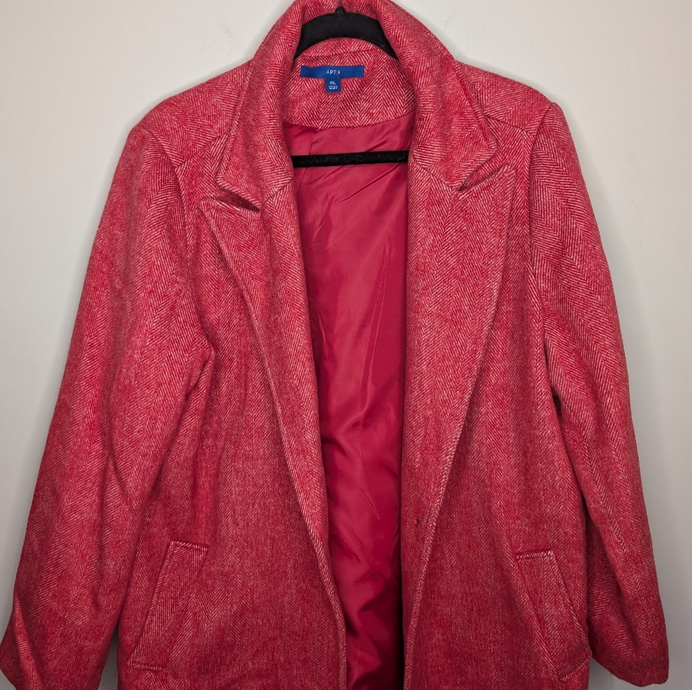 ❤️ APT. 9 Red Herringbone Wool-Blend Coat — Size XXL - Picture 3 of 7